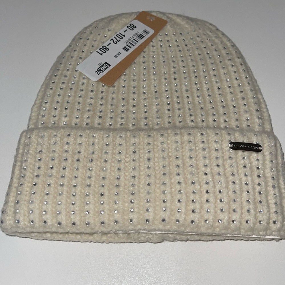 Steve Madden Cream Colour Bejeweled (crystal) Wide Cuff Beanie